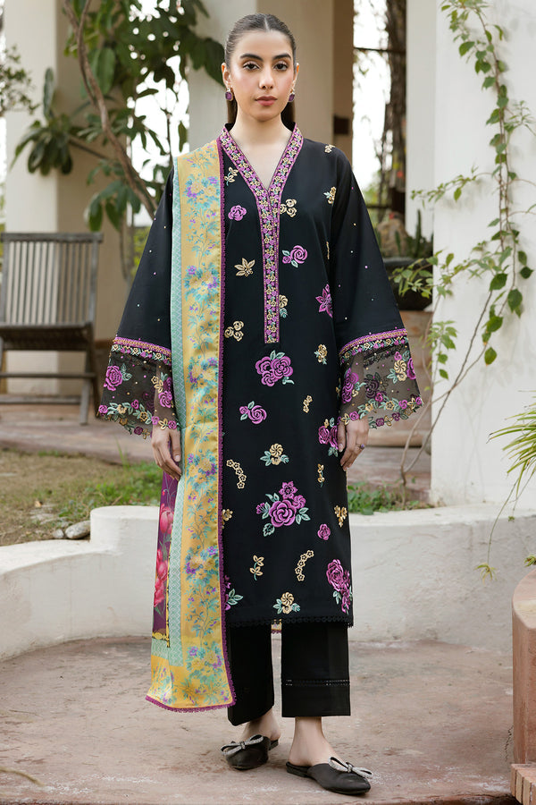 Farasha | Summer Weaves Embroidered Lawn | Raven Dusk XS Black Lawn