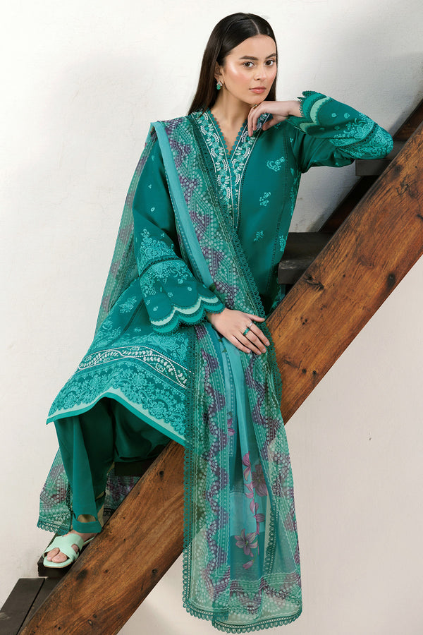 Farasha | Summer Weaves Embroidered Lawn | Dewy Teal XL Teal Green Lawn