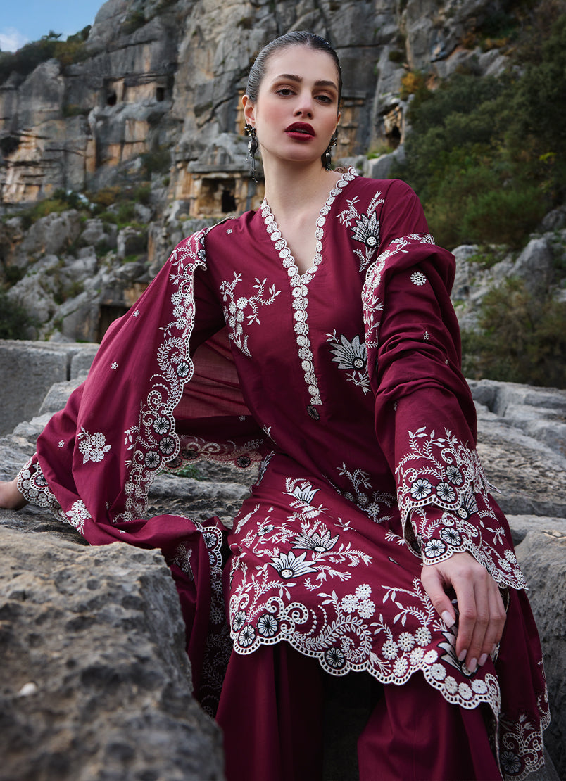 Image | Lawnkari 25 | Lilia M Maroon Cotton Lawn