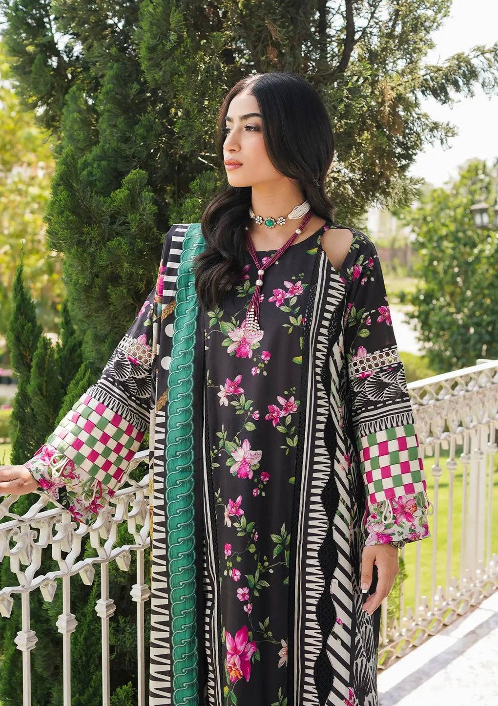 Elaf Premium | Printed Collection 24 | EEP-02A - Dark Floral - Pakistani Designer Dress - by Elaf Premium | Type: Casuals - 100% Original at Saira Sultan