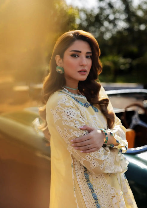 Kahf Premium | Luxury Lawn 25 | KLR-03 Sasha XL Lemon Yellow Lawn