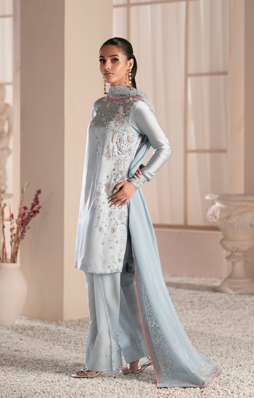 Ajr Couture | Symphony Luxe Festive 25 | Midnight Bloom M Silver Sheesha Silk