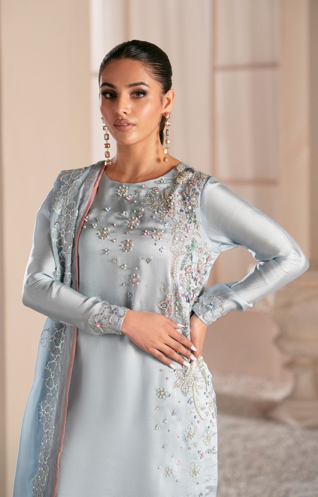 Ajr Couture | Symphony Luxe Festive 25 | Midnight Bloom XL Silver Sheesha Silk