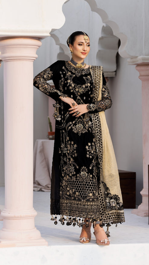 Zebtan | Andaz e Makhmal | ZAM-10 Custom Size Black Velvet