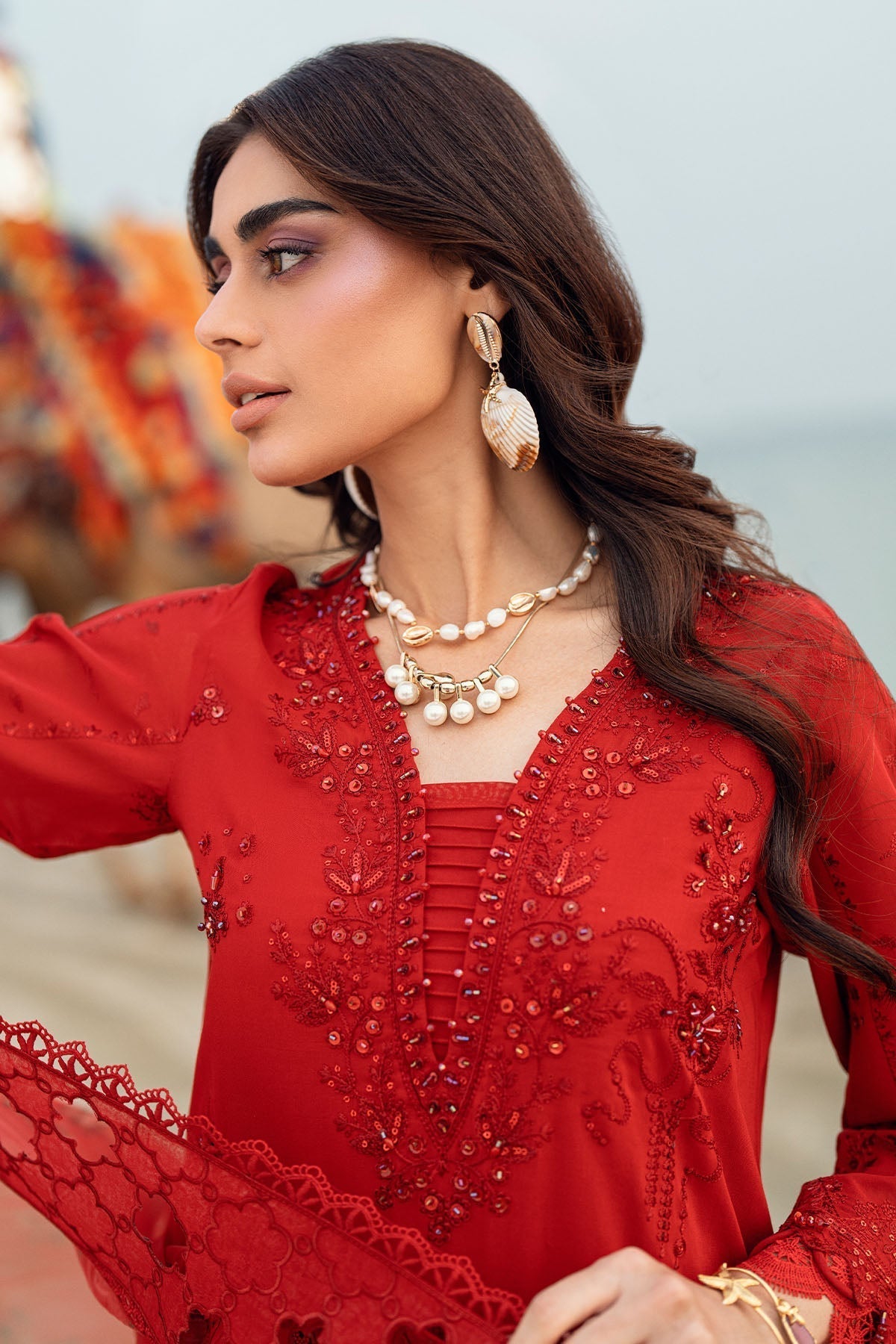 Nureh | Khuwab Luxury Lawn | NE-147 Custom Size Red Lawn
