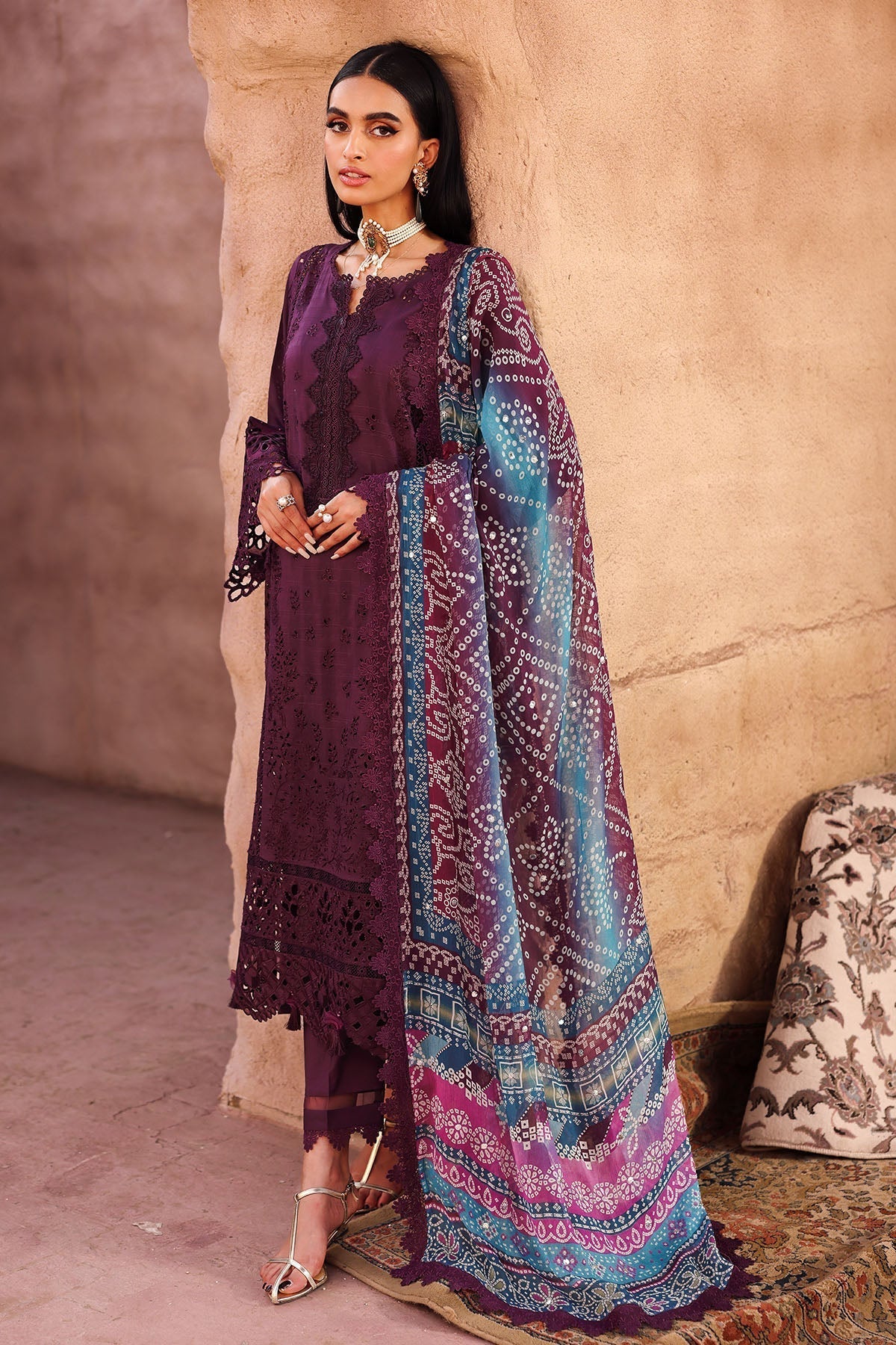 Nureh | Bazaar Lawn | NE-161 M Dark Plum Lawn