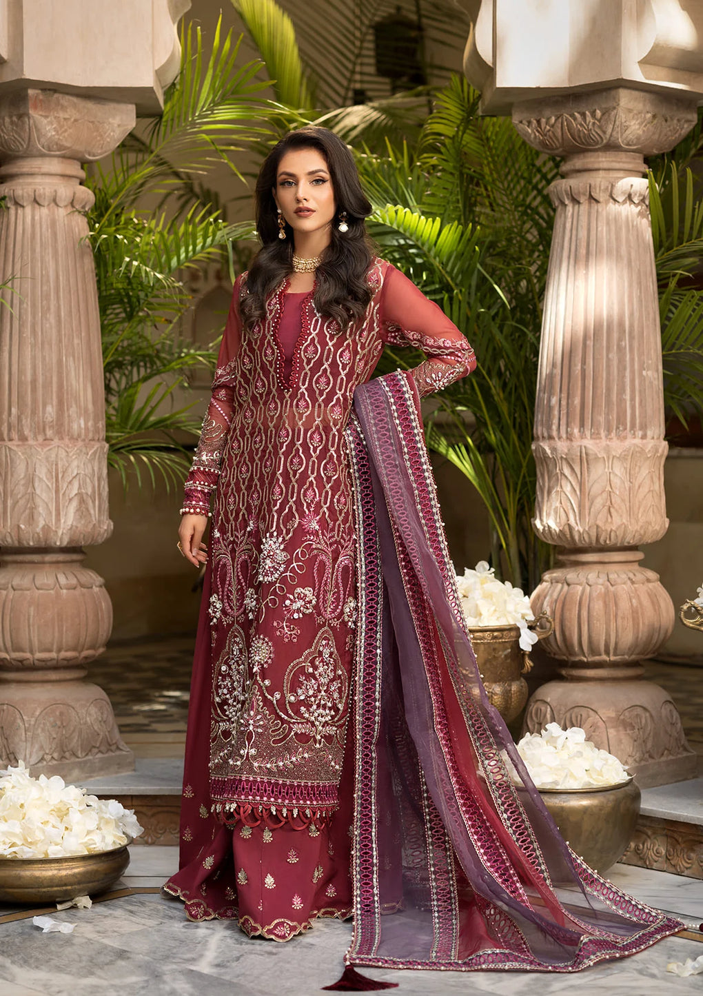 Elaf Premium | Formal Handwork Collection | EFH-06 GHAZAL XL Maroon Organza