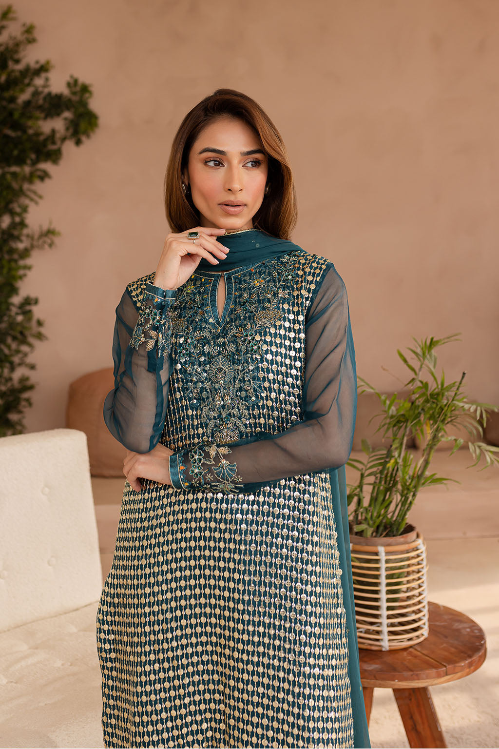Vanya | Veranda Fromals | VR-03 L Teal Green Chiffon