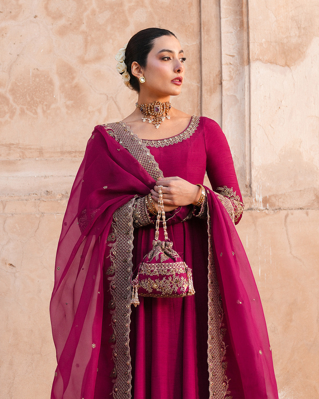 Faiza Saqlain | Zimmal Formals | Cassia M Korean Raw Silk Magenta