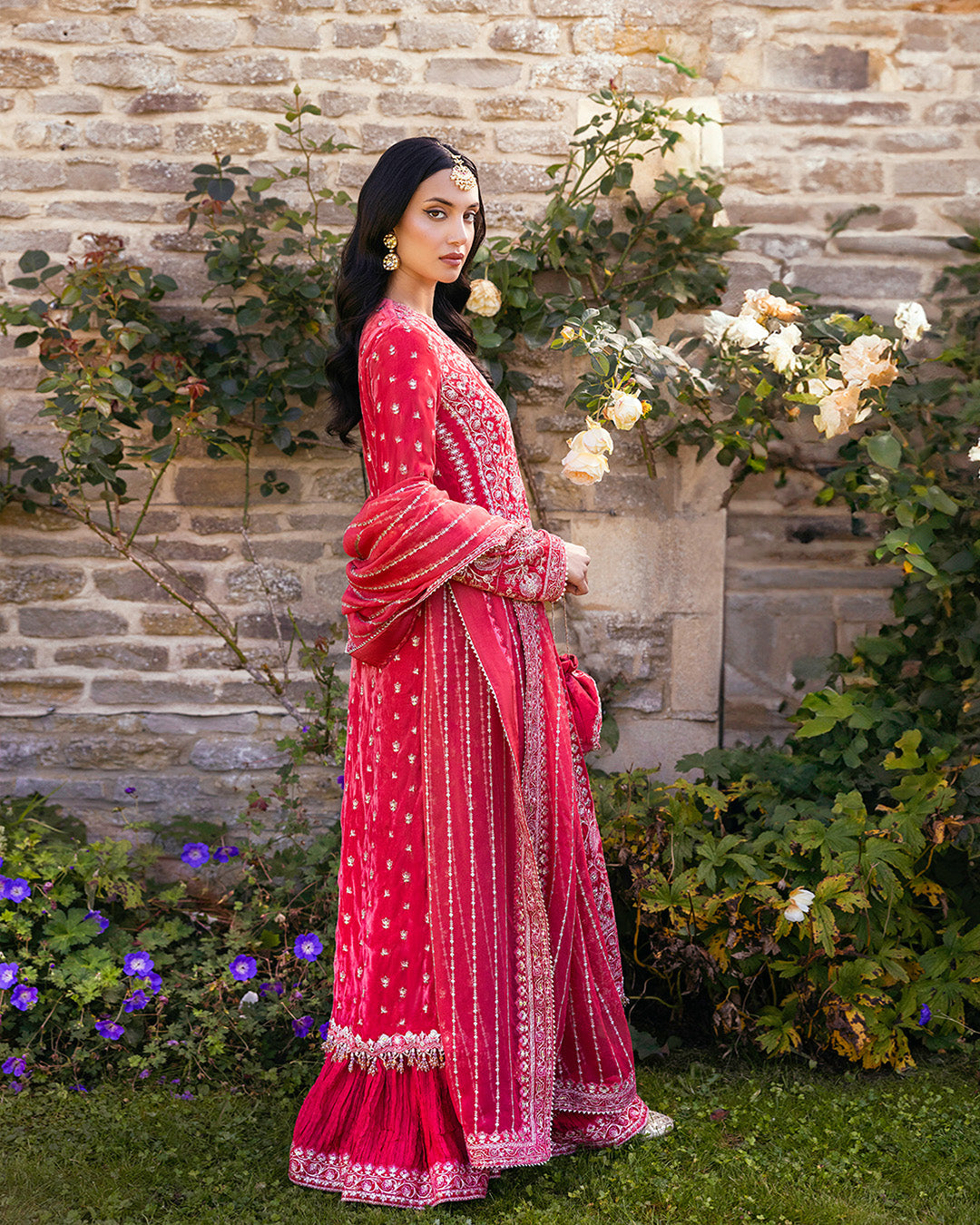 Faiza Saqlain | Adeen Formals | Alannah S Coral Red Embroidered Velvet
