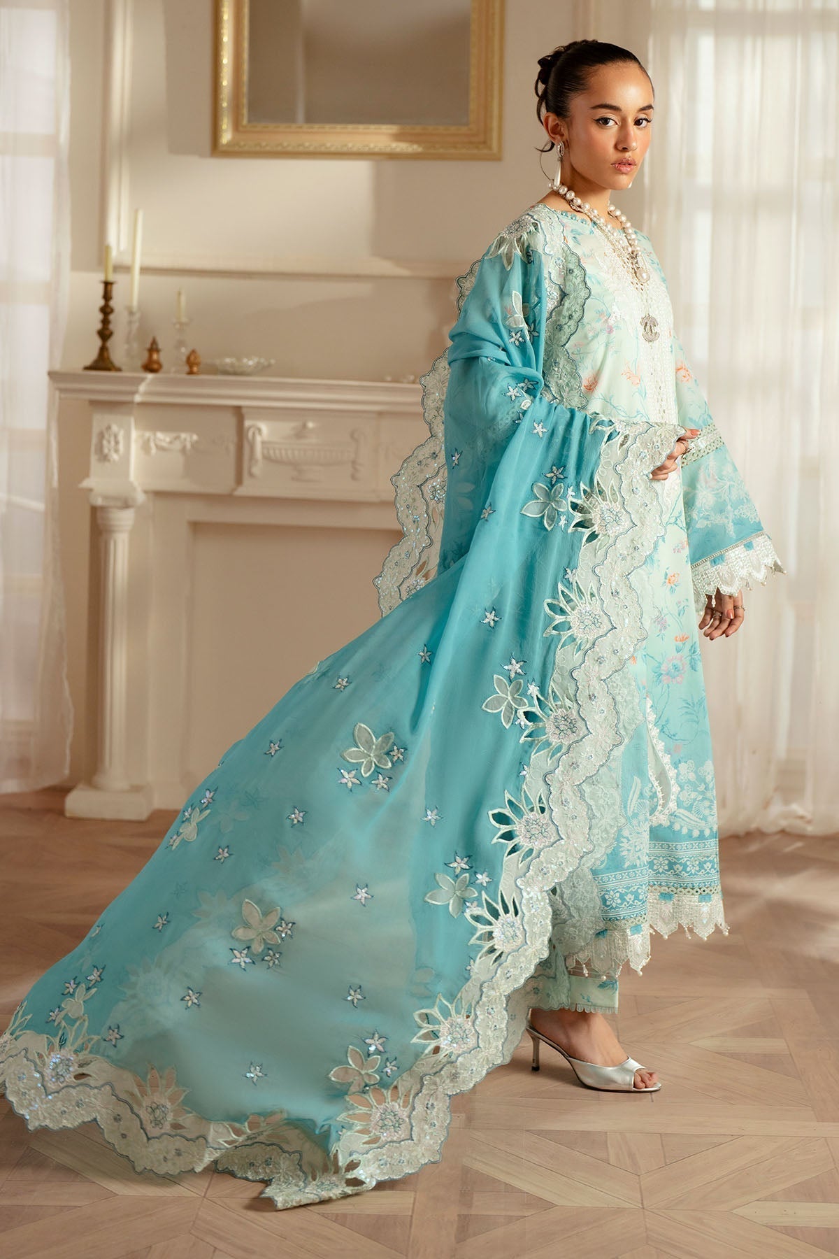 Nureh | Feya Eid Lawn | FE-06 XL Ice Blue Lawn