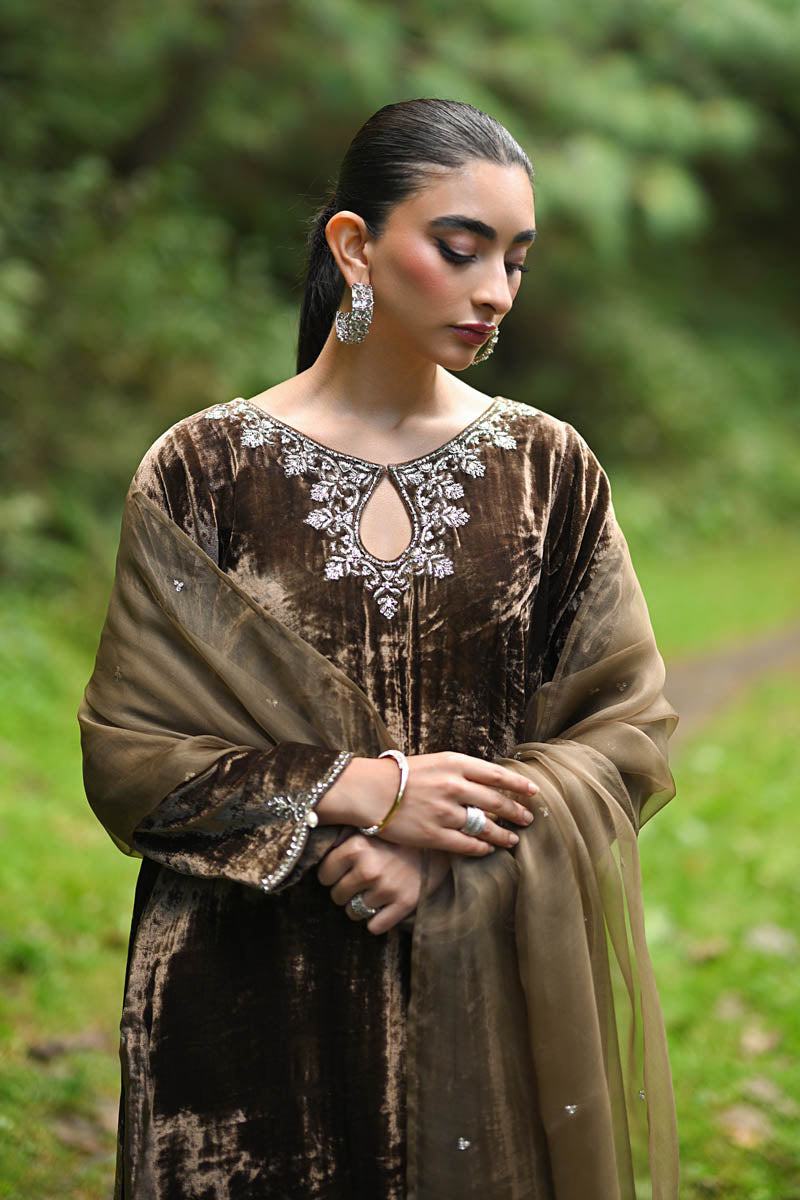 Hue Pret | Farasha Luxury Winter | Baran M Dull Brown Pure Velvet