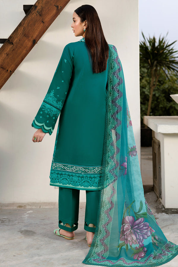 Farasha | Summer Weaves Embroidered Lawn | Dewy Teal S Teal Green Lawn