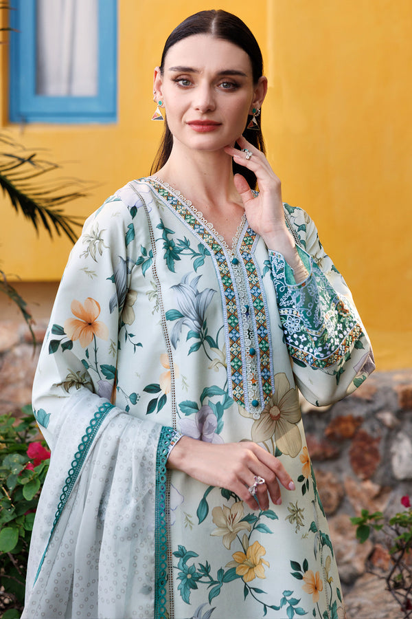 Farasha | Printed Essentials | Aqua Sparkle L Mint Lawn