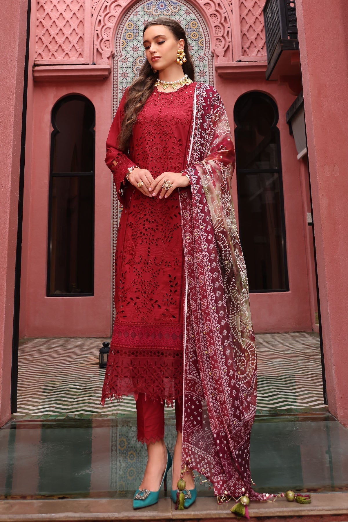 Nureh | Bazaar Lawn 25 | NE-109 Custom Size Lawn Haute Red