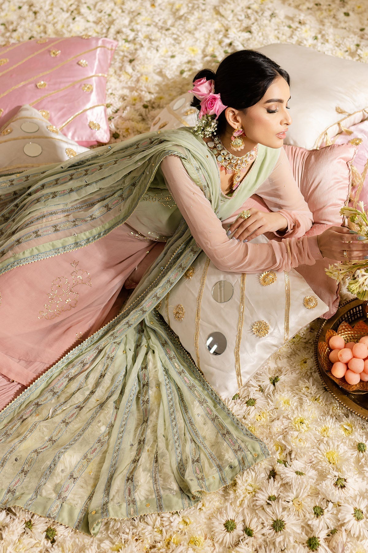 Nureh | Mukeshkari Formals | MK-07 Custom Size Peach Pink Chiffon