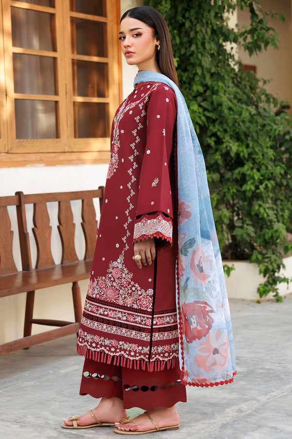 Farasha | Summer Weaves Embroidered Lawn | Crimson Glow L Maroon Lawn