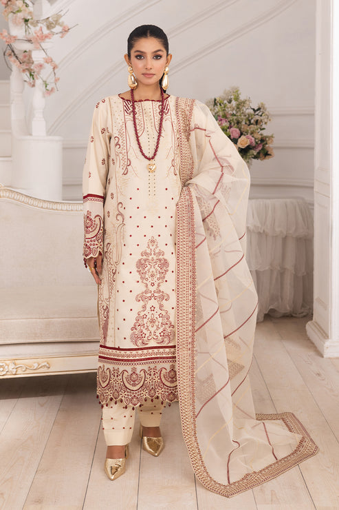Maryum N Maria | Mira Luxury Lawn | BEHNAZ - FS50098 XS Ivory Lawn