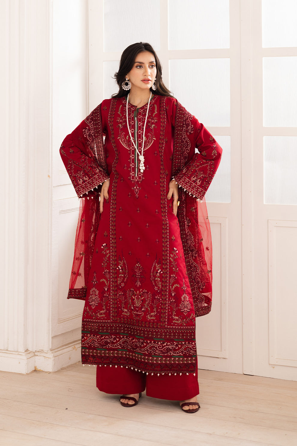 Maryum N Maria | Mira Luxury Lawn | GULMAR - FS50100 L Red Lawn