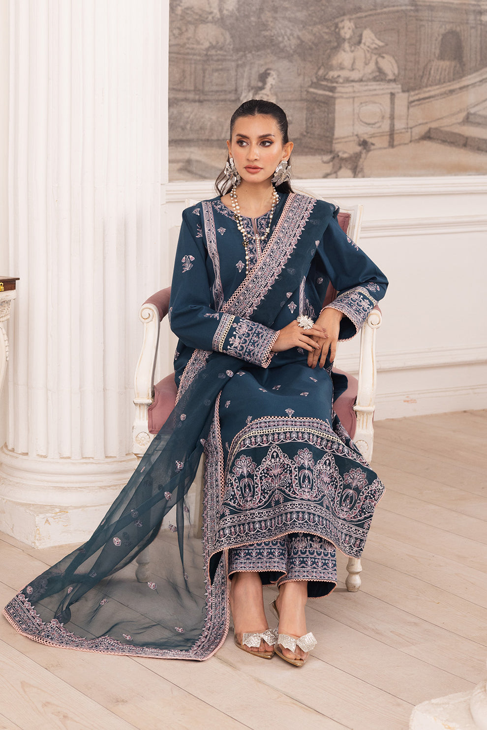 Maryum N Maria | Mira Luxury Lawn | FIROUZEH - FS50101 L Navy Blue Lawn