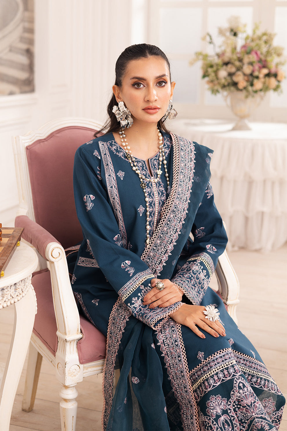Maryum N Maria | Mira Luxury Lawn | FIROUZEH - FS50101 M Navy Blue Lawn