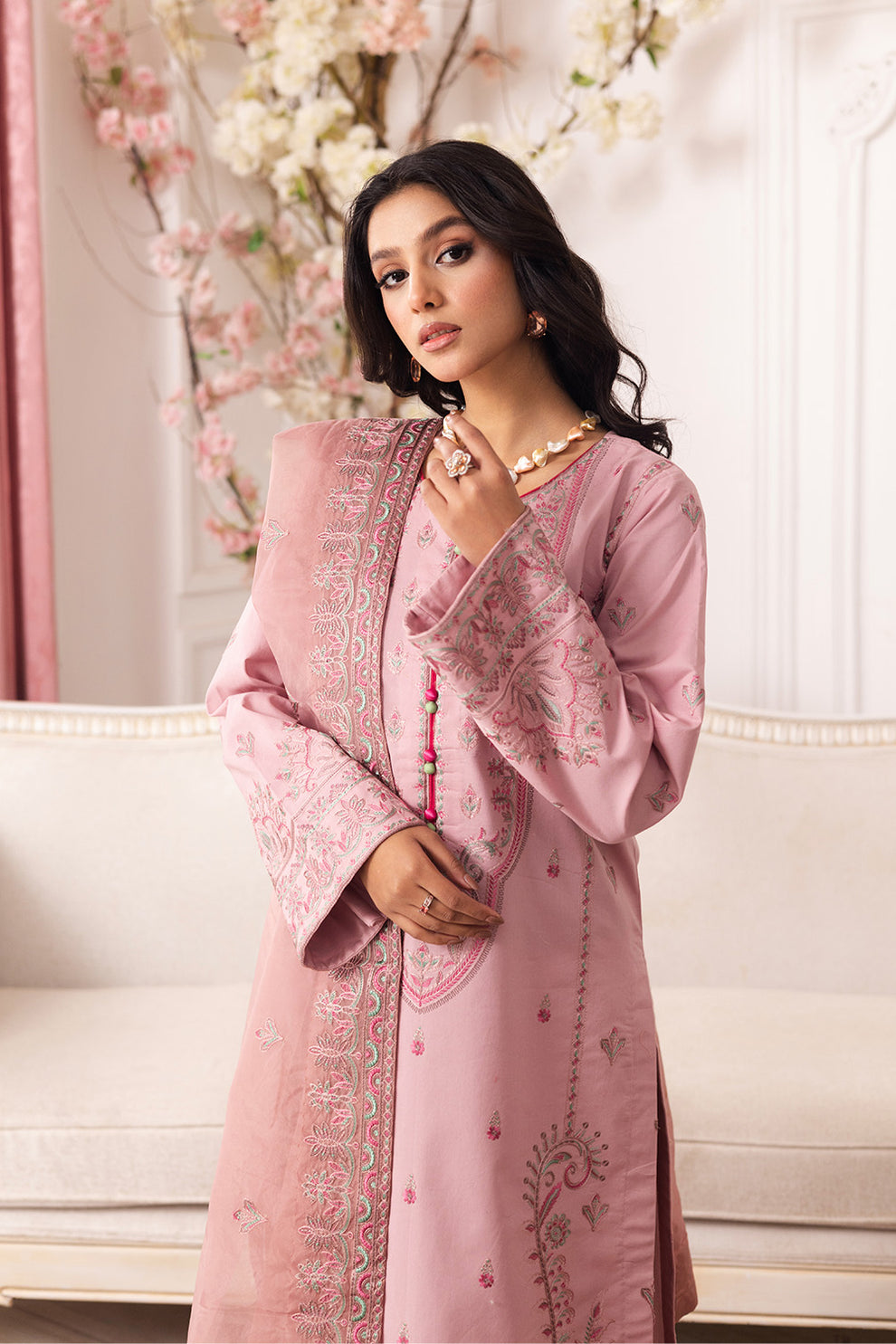 Maryum N Maria | Mira Luxury Lawn | MEHAR - FS50102 L Pink Lawn