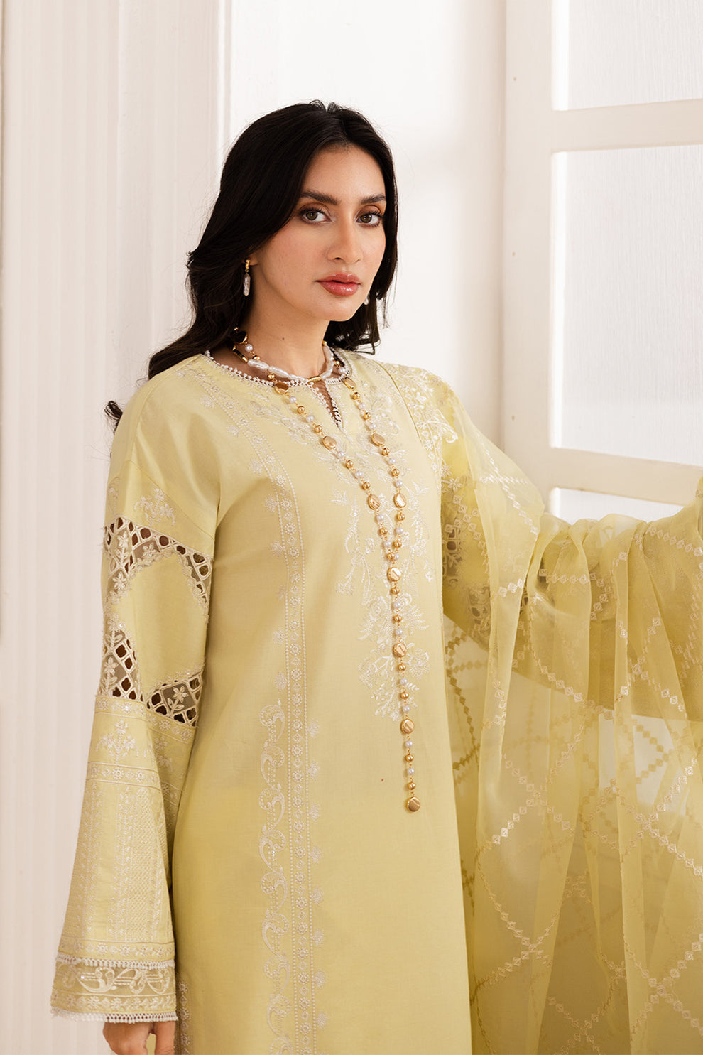 Maryum N Maria | Mira Luxury Lawn | HAYAT - FS50104 L Lime Yellow Lawn