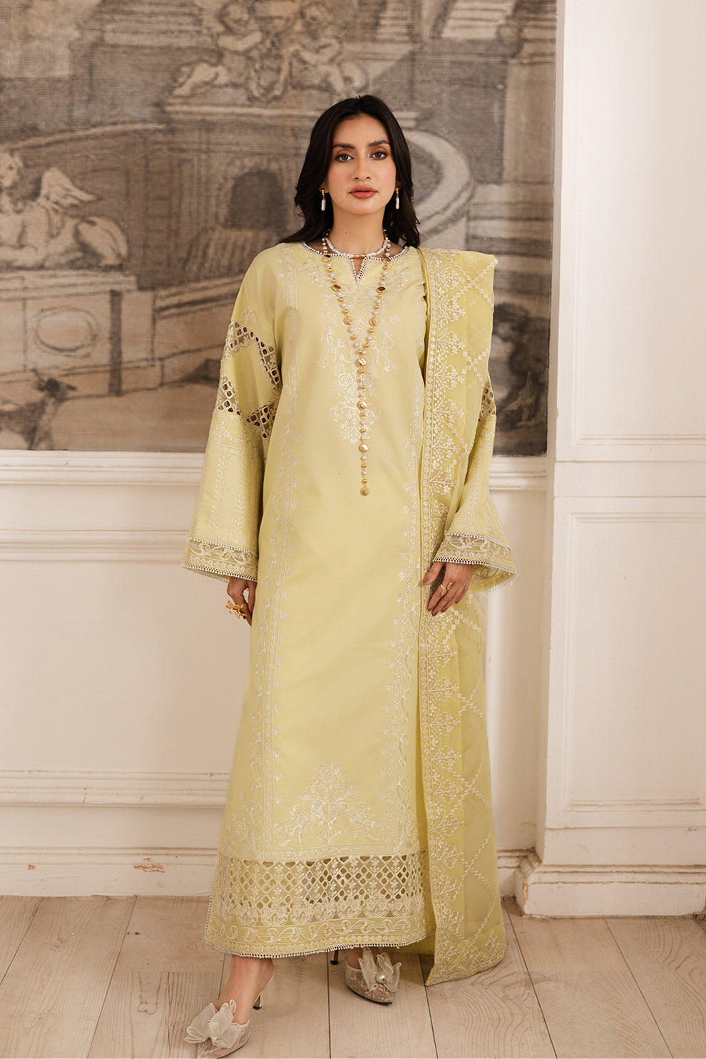 Maryum N Maria | Mira Luxury Lawn | HAYAT - FS50104 XS Lime Yellow Lawn
