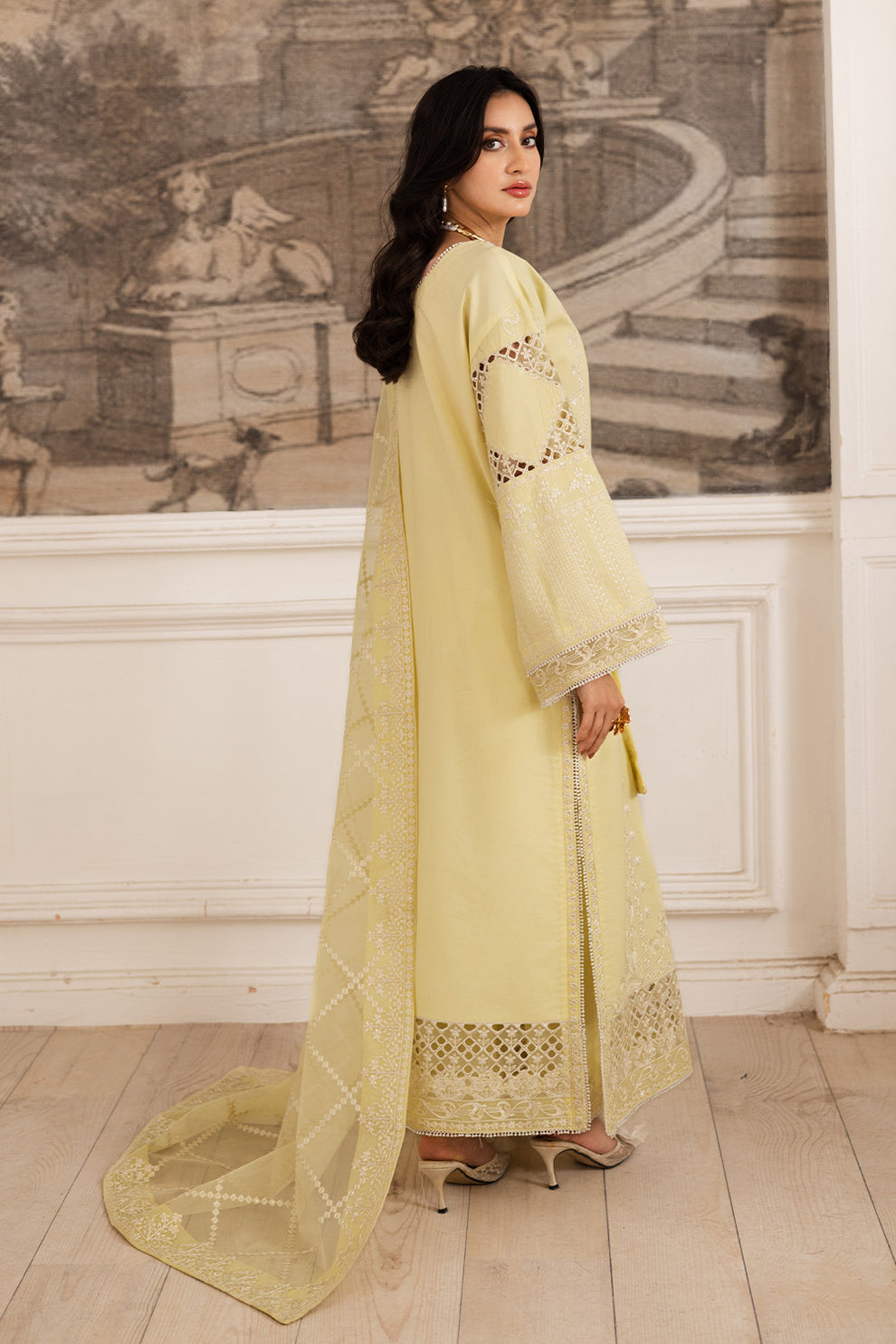 Maryum N Maria | Mira Luxury Lawn | HAYAT - FS50104 S Lime Yellow Lawn