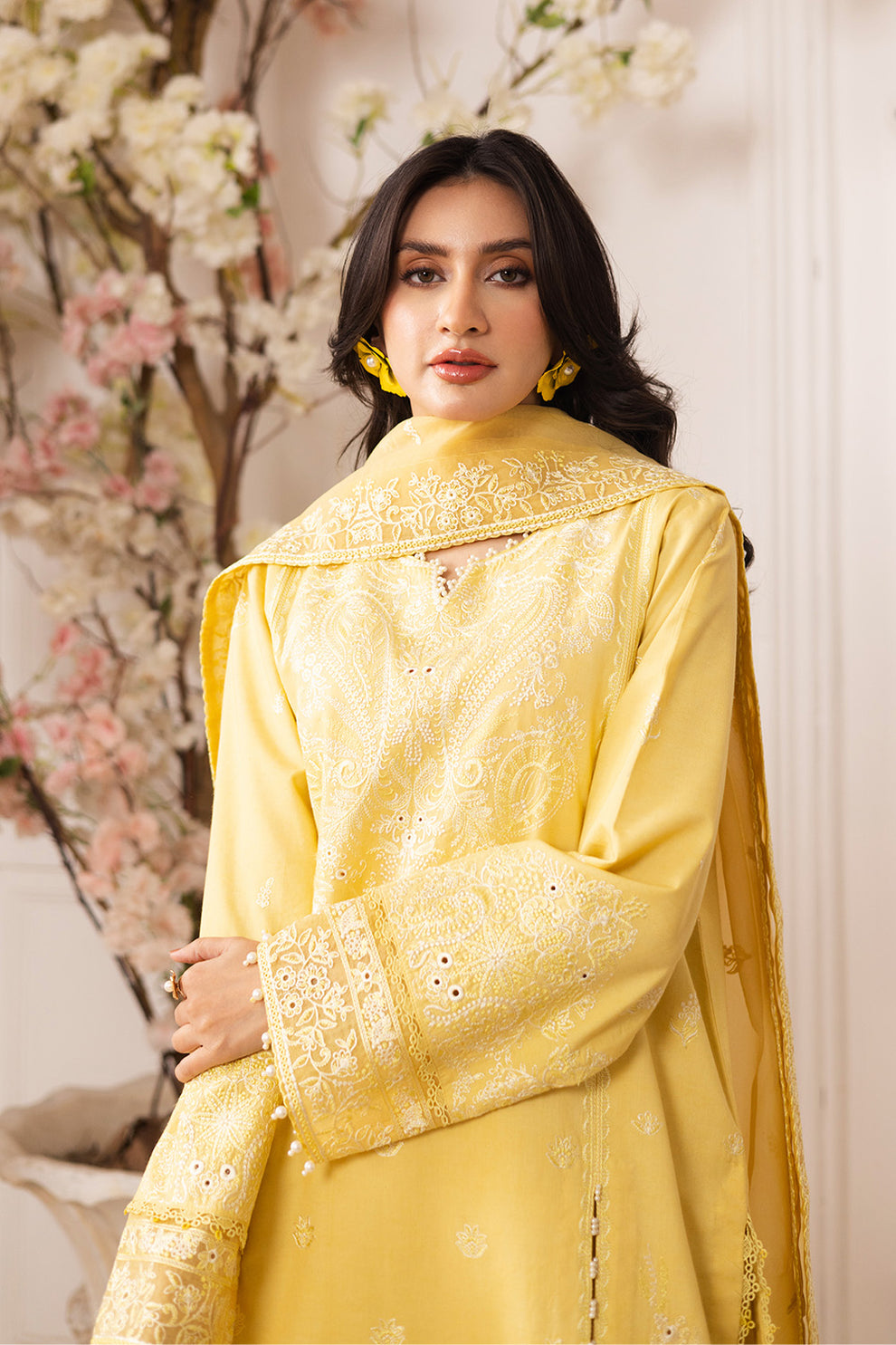 Maryum N Maria | Mira Luxury Lawn | MINA - FS50111 M Yellow Lawn