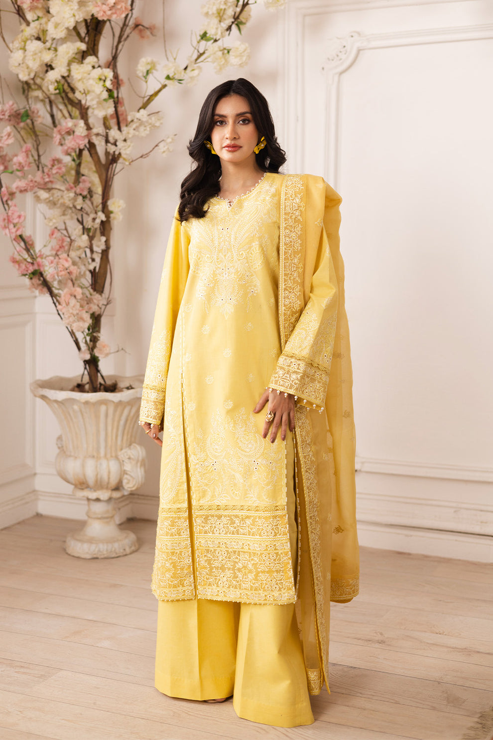 Maryum N Maria | Mira Luxury Lawn | MINA - FS50111 XS Yellow Lawn