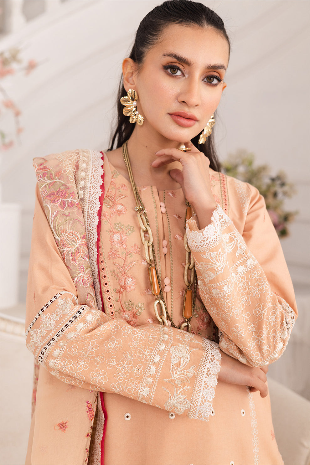 Maryum N Maria | Mira Luxury Lawn | SIMIN - FS50113 M Pale Peach Lawn