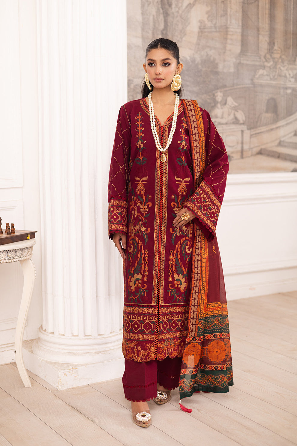 Maryum N Maria | Mira Luxury Lawn | SAHAR - FS50114 XS Carmine Lawn