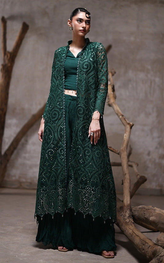 Threads and Motifs | Formal Dresses 25 | Organza Jacket With Crushed Trouser - Pakistani Designer Dress - by Threads and Motifs - Type : Ladies Clothes - 100% Original at Saira Sultan