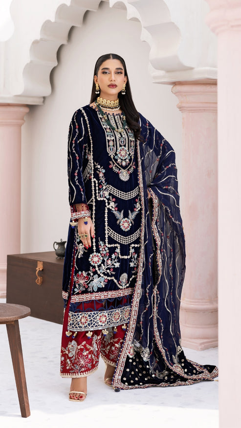 Zebtan | Andaz e Makhmal | ZAM-11 XS Deep Blue Velvet
