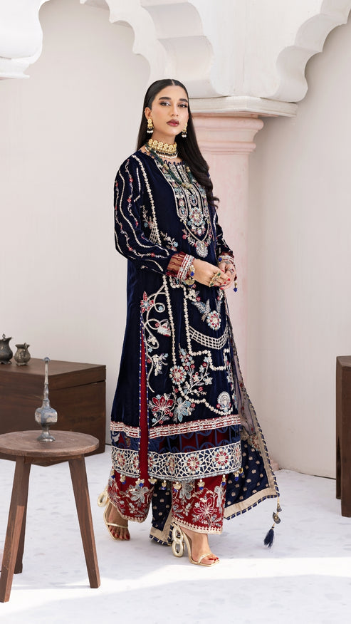 Zebtan | Andaz e Makhmal | ZAM-11 L Deep Blue Velvet