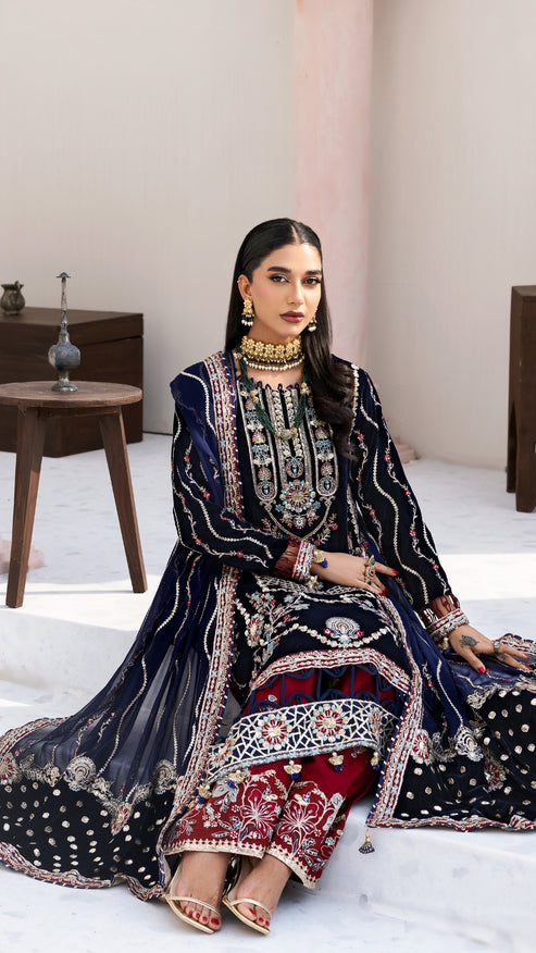 Zebtan | Andaz e Makhmal | ZAM-11 XL Deep Blue Velvet