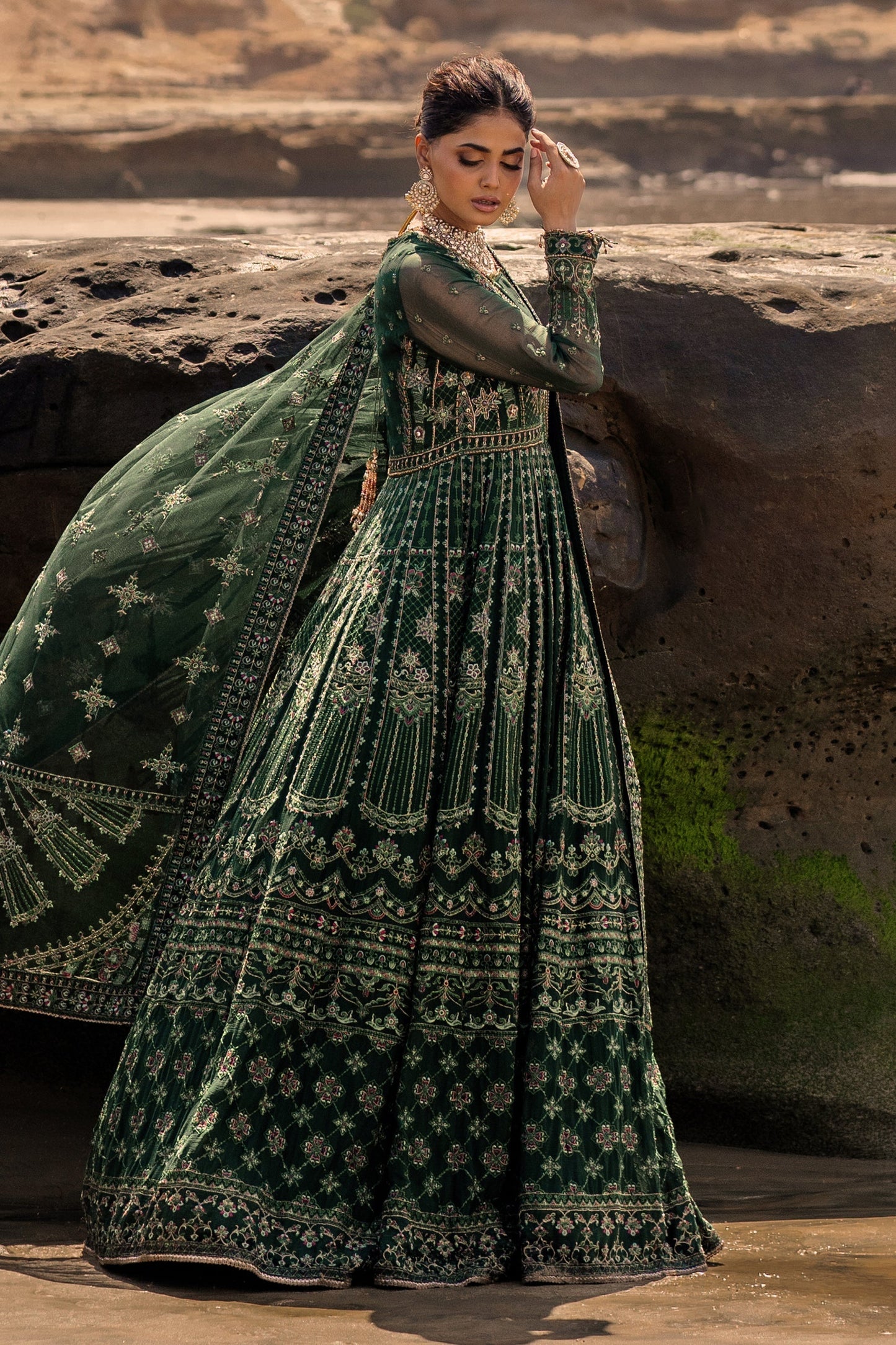 Naqshi | Sahil Kinaray | VERONICA L Emerald Green Crinkle