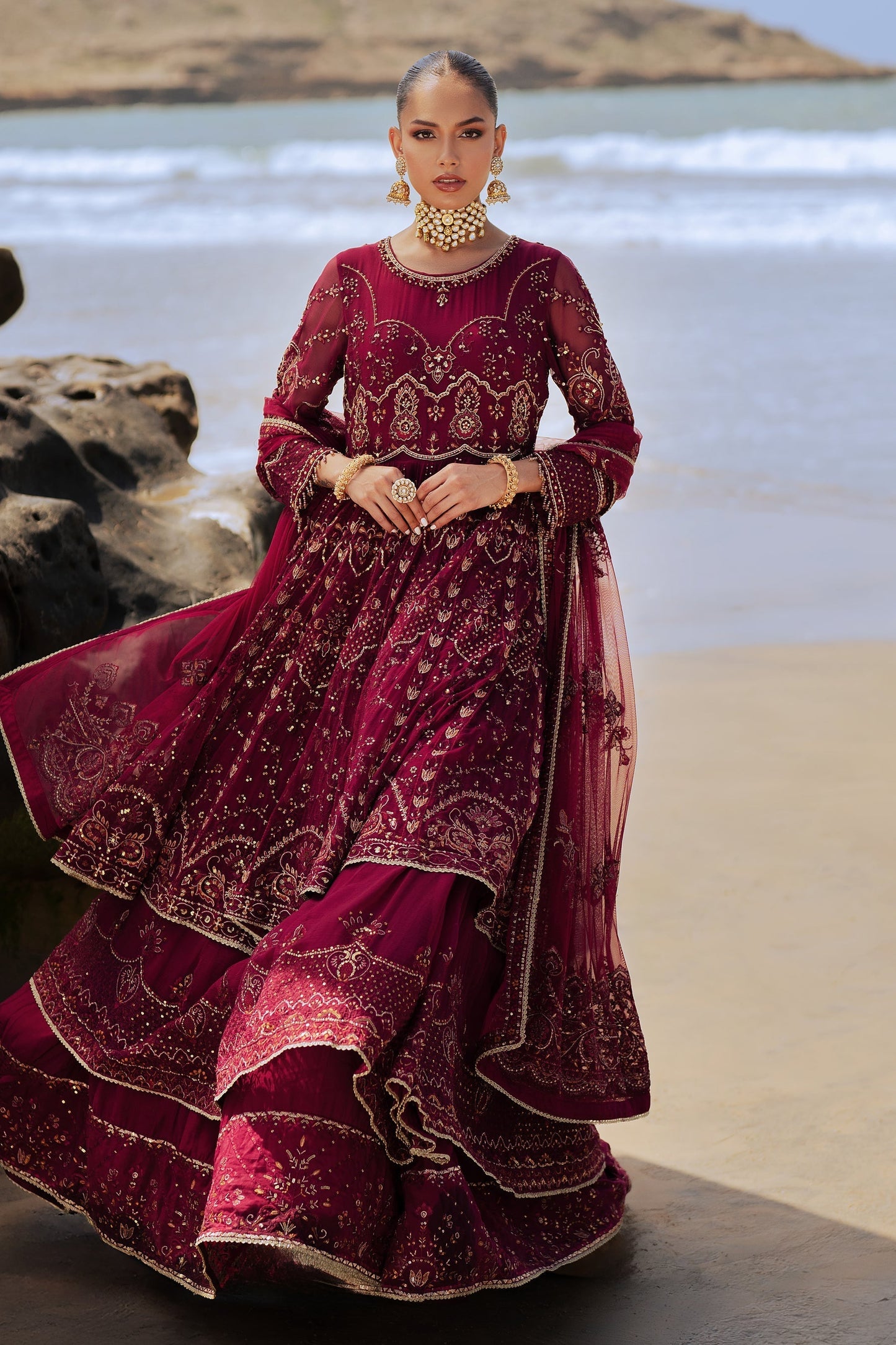 Naqshi | Sahil Kinaray | ZURIAL XL Wine Berry Crinkle
