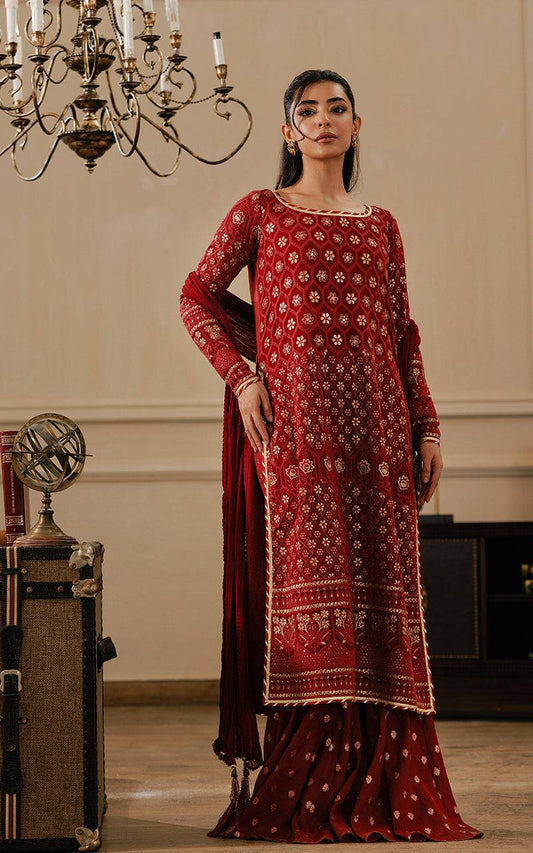Threads and Motifs | Formal Dresses 25 | Embroidered Shirt With Gharara And Dupatta - Pakistani Designer Dress - by Threads and Motifs - Type : Ladies Clothes - 100% Original at Saira Sultan