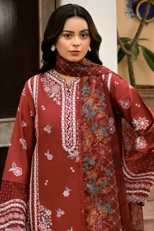 Farasha | Summer Weaves Embroidered Lawn | Russet Flames M Rust Lawn
