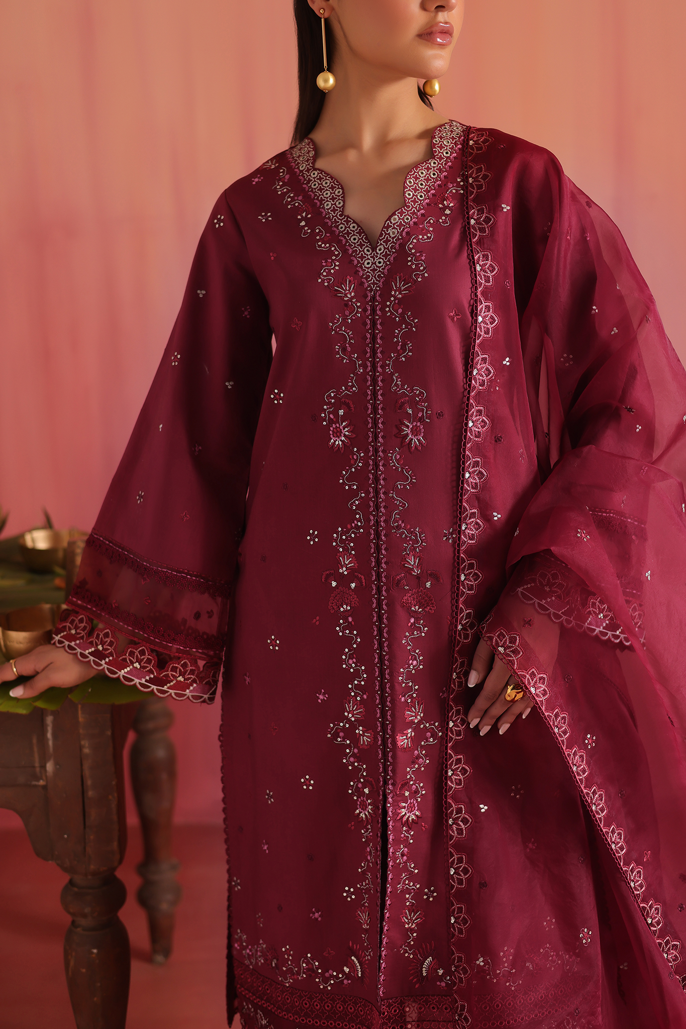 Seran | Nayab Eid Lawn | MEHER M Maroon Lawn