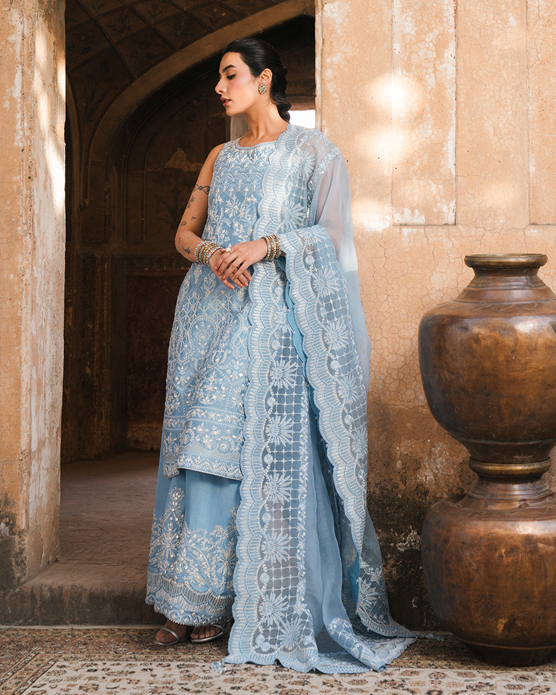 Faiza Saqlain | Zimmal Formals | Yulia XL Light Blue Oak Silk