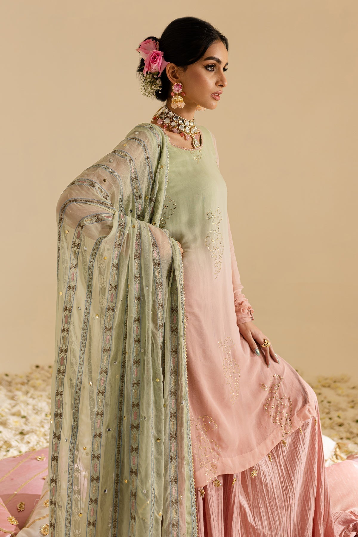 Nureh | Mukeshkari Formals | MK-07 L Peach Pink Chiffon
