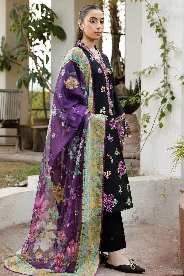 Farasha | Summer Weaves Embroidered Lawn | Raven Dusk L Black Lawn