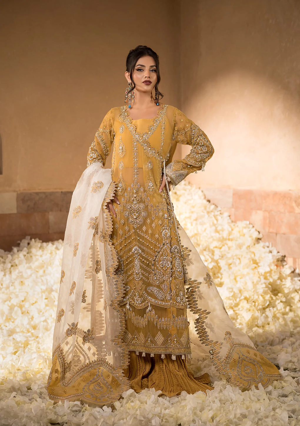 Elaf Premium | Formal Handwork Collection | EFH-07 SAHAR XS Dull Gold Organza