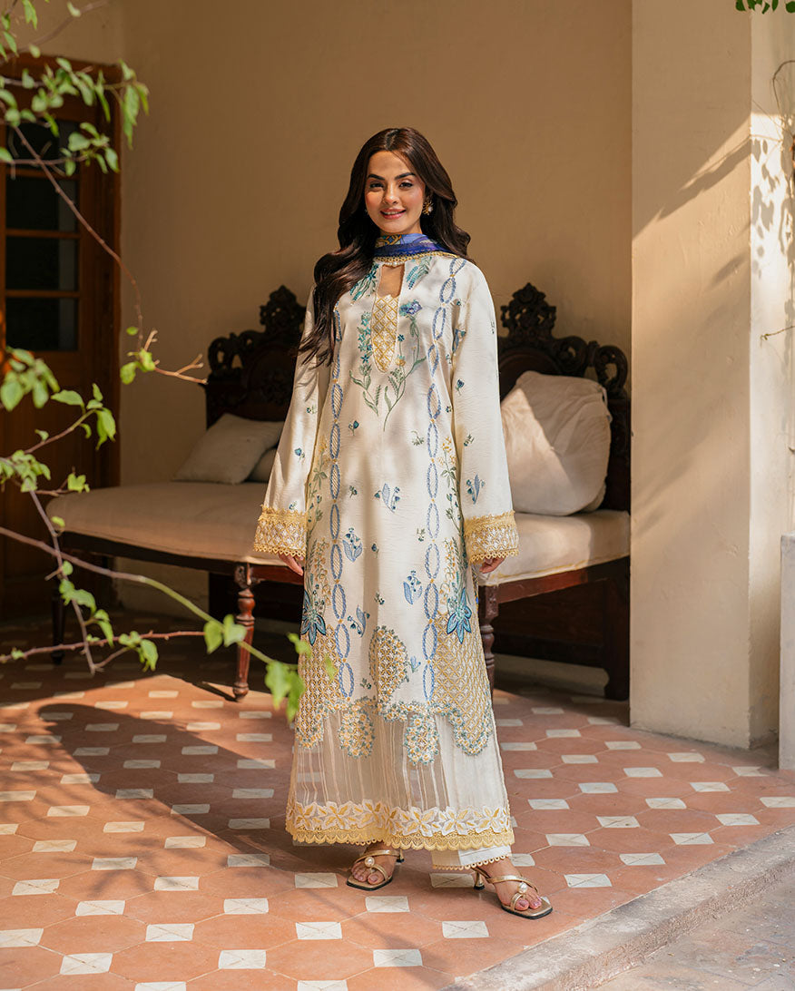 Roheenaz | Aashiyana Lawn | Zoya Custom Size Ivory Lawn