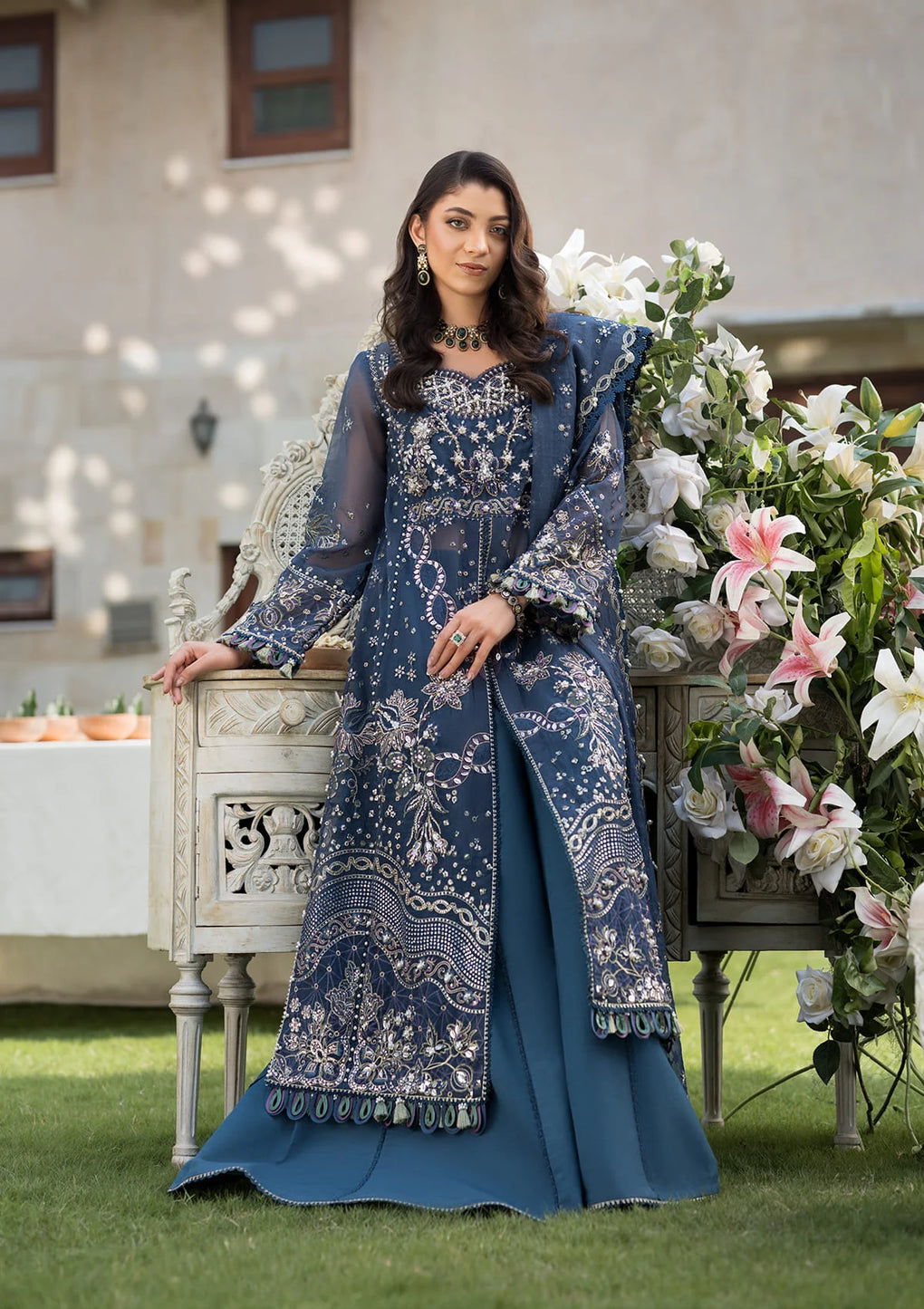 Elaf Premium | Formal Handwork Collection | EFH-04 FALAK XS Navy Blue Organza