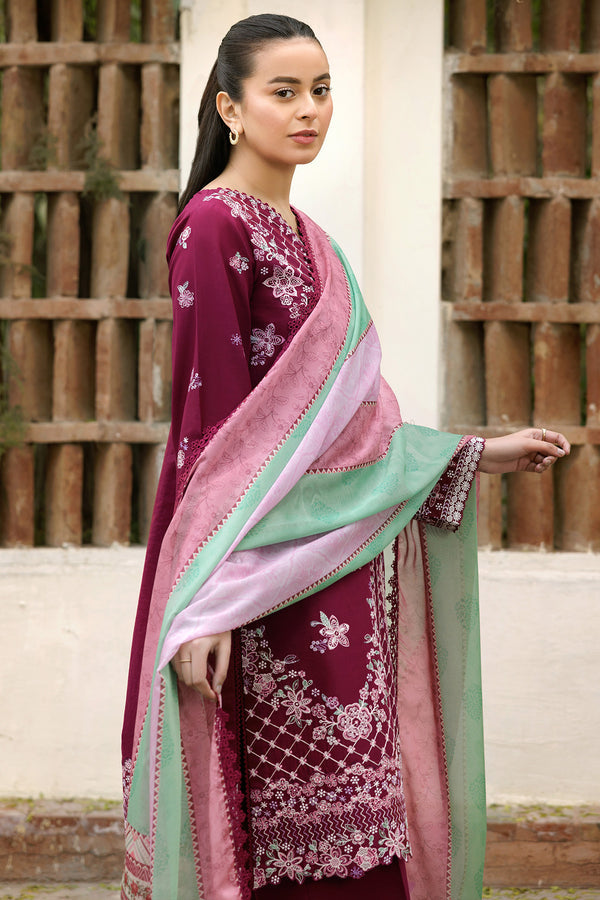 Farasha | Summer Weaves Embroidered Lawn | Satin Ruby M Berry Lawn