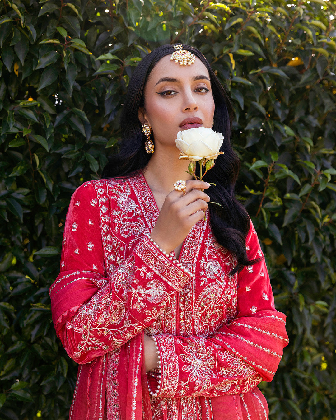 Faiza Saqlain | Adeen Formals | Alannah L Coral Red Embroidered Velvet